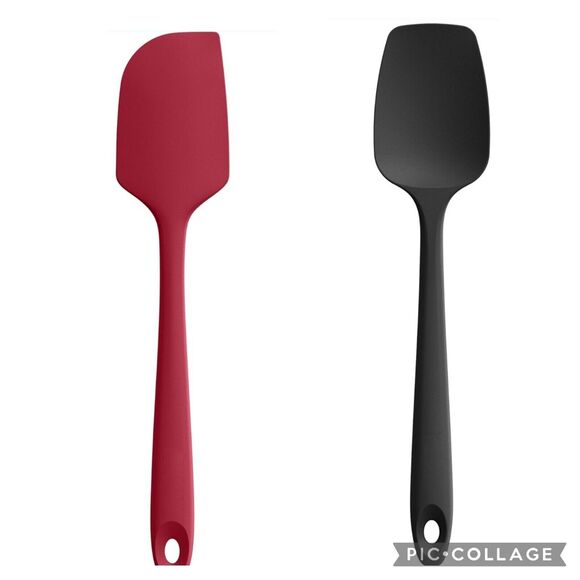 2pc Set-Red Flat Spatula,Black Spoon Spatula: 11.38in 600ºF Heat Resista… - Picture 1 of 11